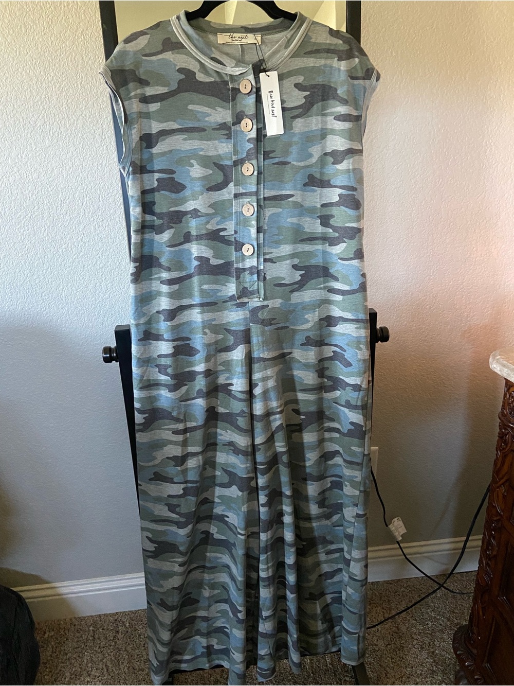 Three Bird Nest Camo Henley Dress in Green & Gray